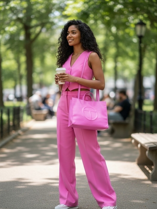 Telfar Handbags - XL Telfar Pink Vegan Leather Tote with Embossed Logo/ Dual Straps